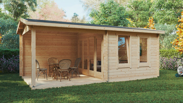 Summer house Nora E with veranda 9m² / 3,4 x 3,2 m / 44mm - Hansa24 Group